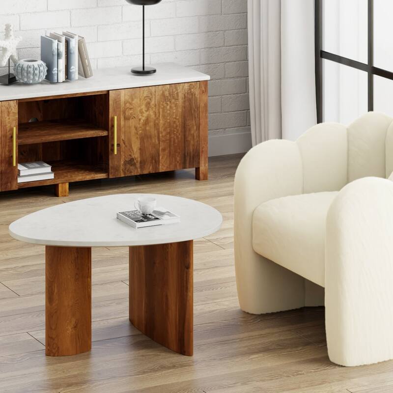 Mid-Century Modern Solid Wood & Marble Coffee Table