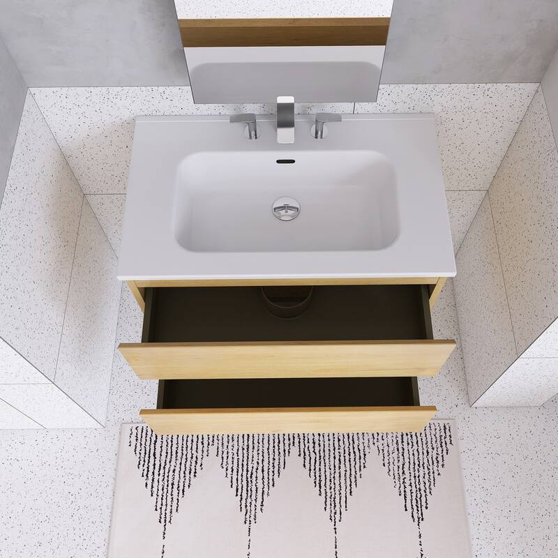 Floating Integrated Bathroom Vanity with Ceramic Sink, Three Faucet Holes