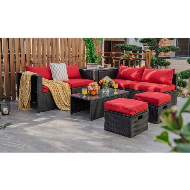 8 Pieces Patio Rattan Storage Table Furniture Set - 25" x 25" x 4" (L x W x D)