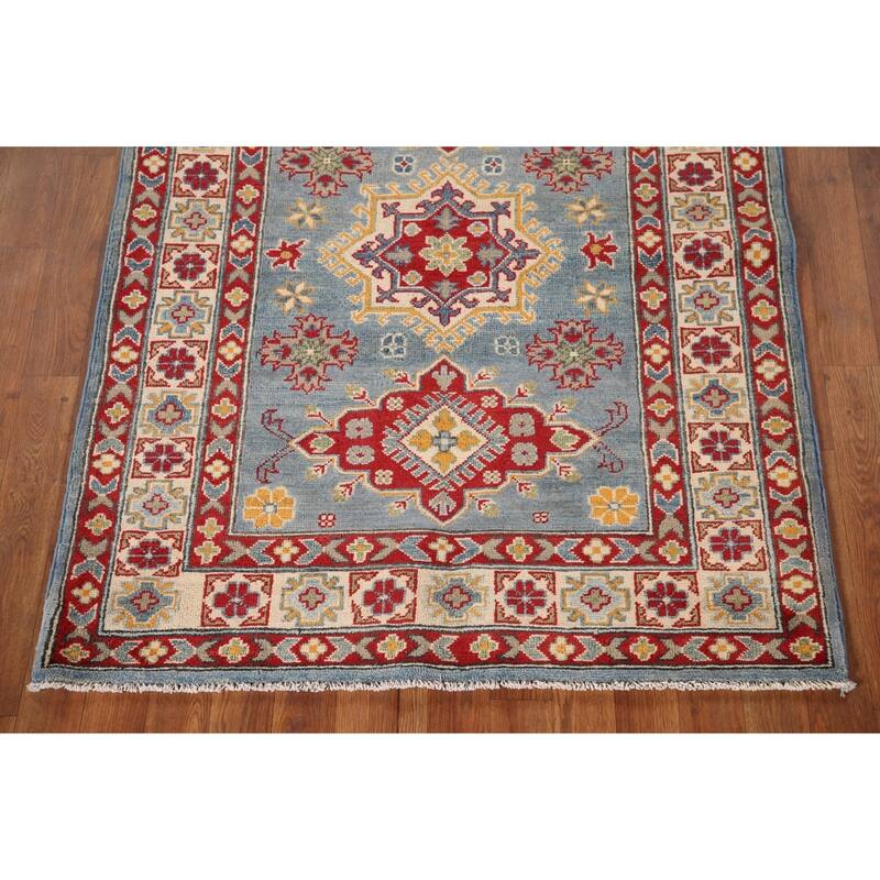 Light Blue Kazak Oriental Accent Rug Hand-Knotted Wool Carpet - 3'6"x 4'10"