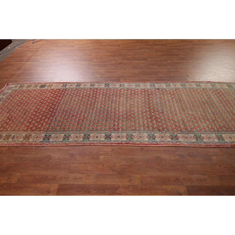 Geometric Botemir Persian Vintage Runner Rug Hand-Knotted Wool Carpet - 3'6" x 11'2"