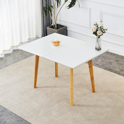 Imitation marble white sintered stone tabletop with rubber wooden legs