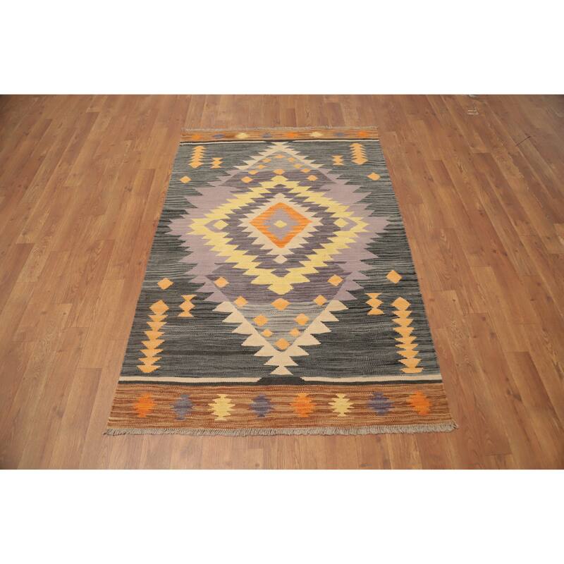 Hand Woven Oriental 100% Wool Carpet Southwestern Tribal Purples Kilim Area Rug - 4' 10'' X 3' 2''