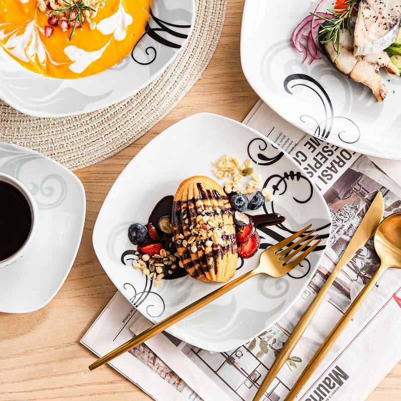 60-Piece Porcelain Tableware Set Decal Patterns, Plate and Bowl Set