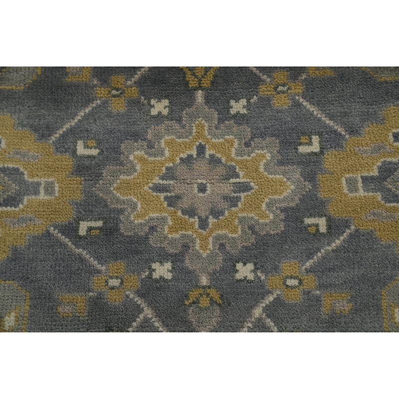 Handmade Grey Floral Oushak Indian Area Rug, Transitional Wool Carpet - 11' 10'' X 9' 0''