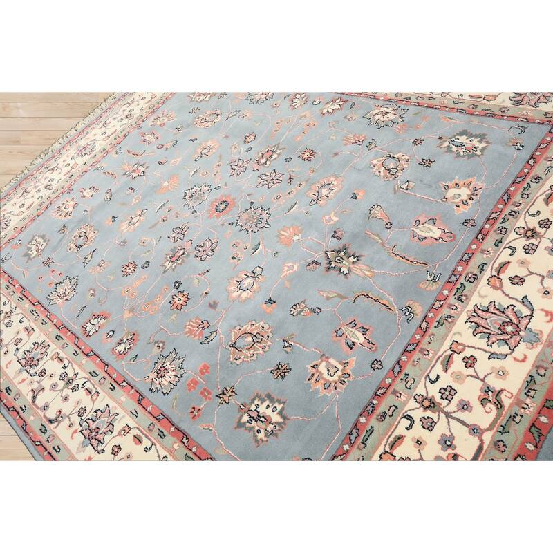 7'10''x10 Hand Knotted Wool Baby Blue Kashaan Traditional Botanical Area Rug - 7' 10'' x 10'