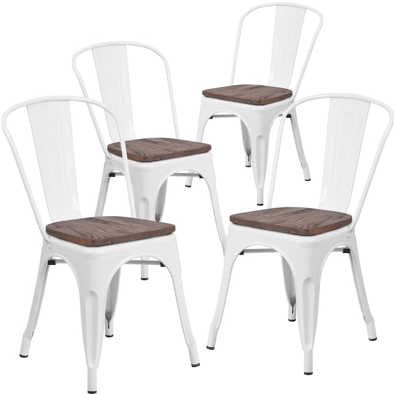Wood Seat/ Galvanized Steel Stackable Chair (Set of 4) - 18"W x 20"D x 33"H - White