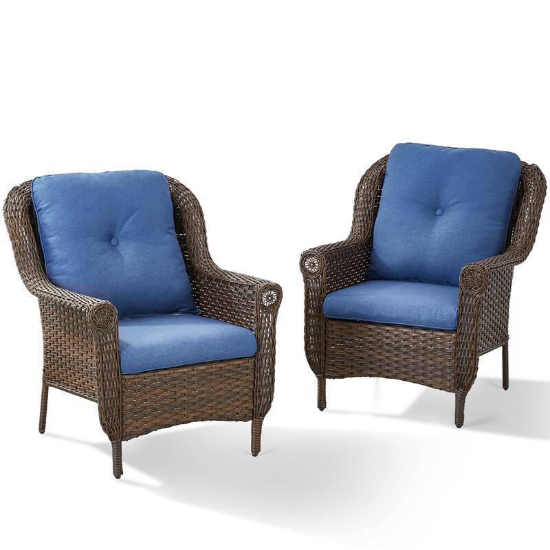 Outdoor Brown Rattan Patio Chair with Cushion