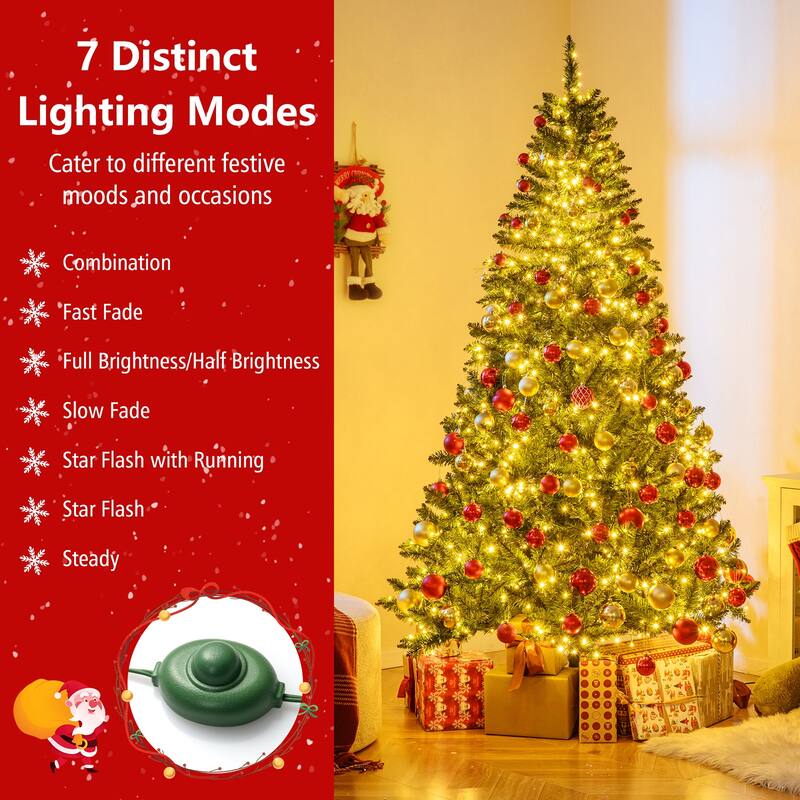 Gymax Artificial Christmas Tree w/990 Branch Tips 1000 Warm White LED