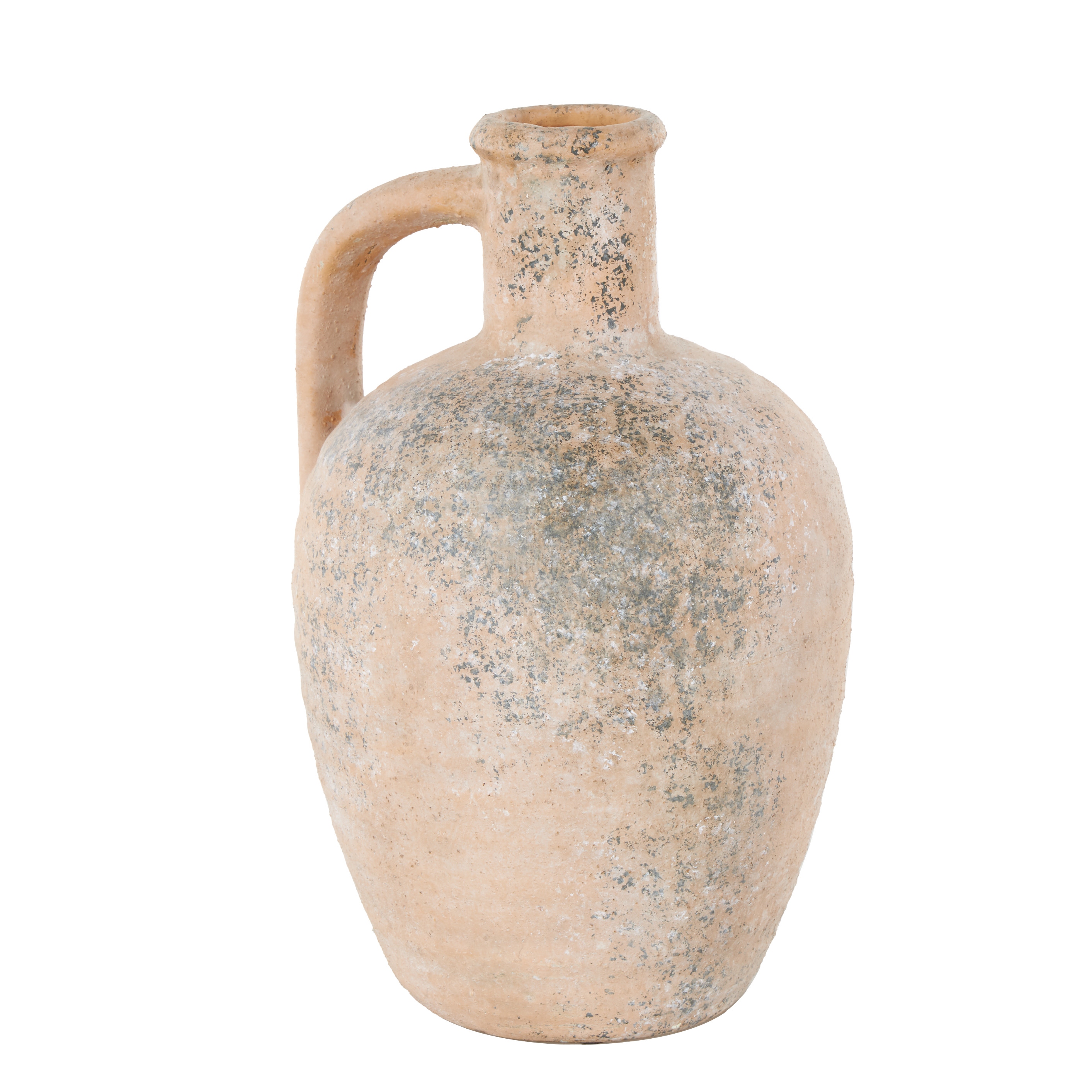 Beige Ceramic Antique Style Distressed Decorative Vase with Handle