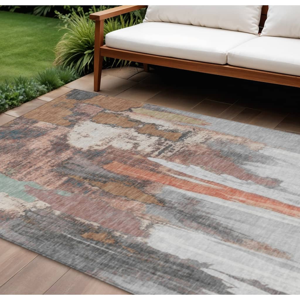 HomeRoots Abstract Transitional Rectangle Outdoor Rug