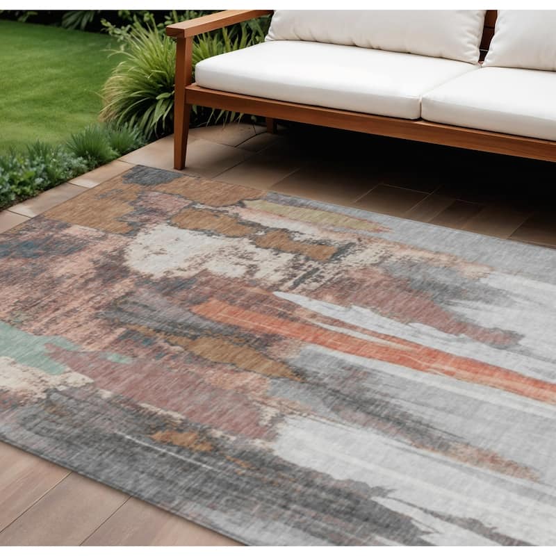 HomeRoots Abstract Transitional Rectangle Outdoor Rug - 8' X 10'