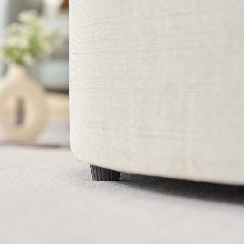 22.75" Linen Upholstered Round Nesting Storage Ottoman