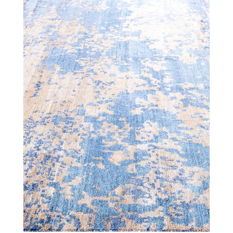 Modern One-of-a-Kind Hand-Knotted Area Rug, Blue - 9' 0" x 12' 0"