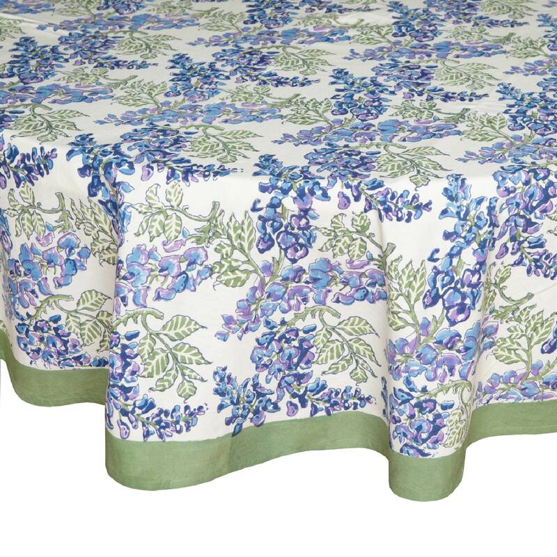 Couleur Nature Wisteria Tablecloth - Green/Blue - 90" Round