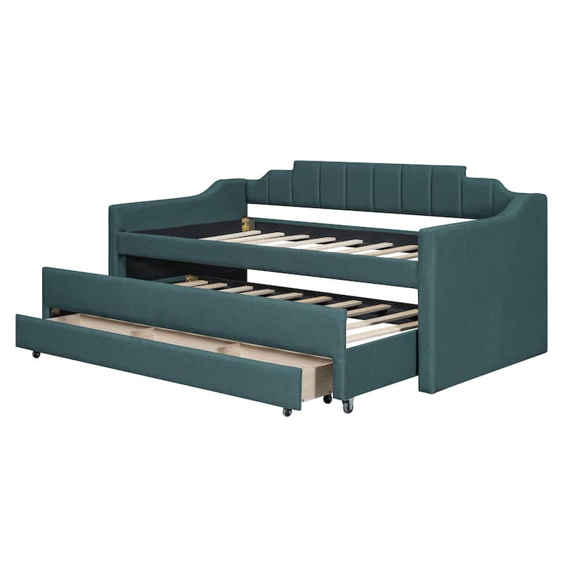Twin Linen Daybed with Trundle and 3 Drawers