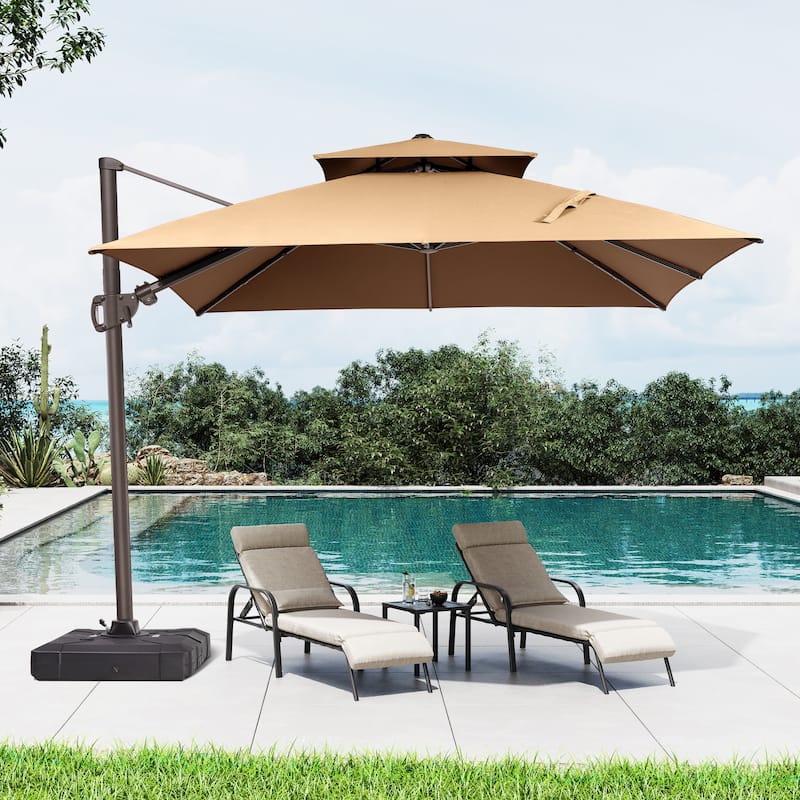 13 x 10 FT Outdoor Patio Cantilever LED Lighted Double Vented Umbrella with Base