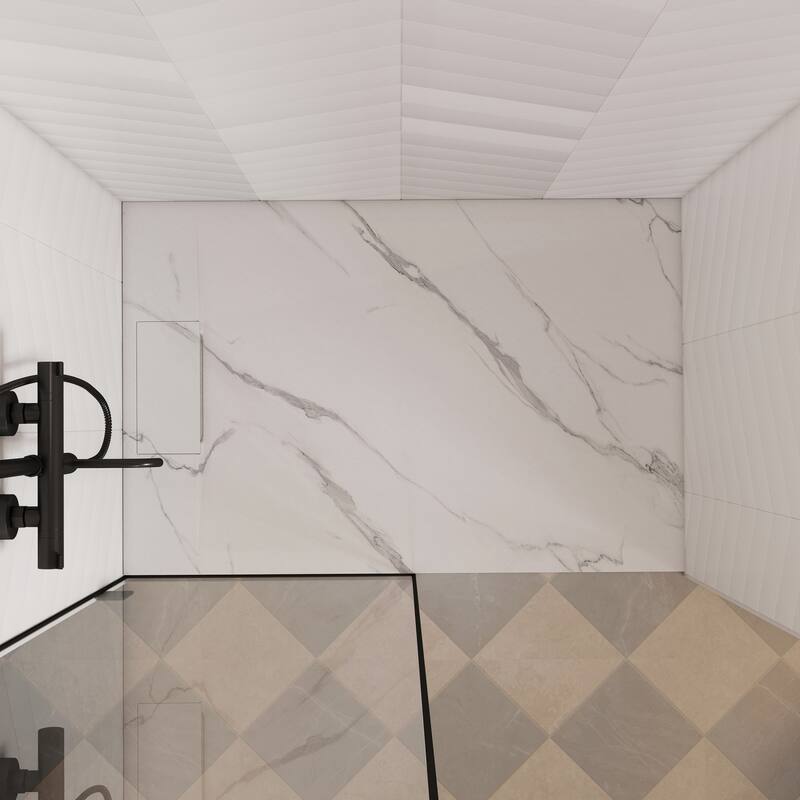 SMC Alcove Shower Pan Base with Reversible Drain, Low Profile, Wheelchair Access, Slip-Resistant, cUPC Certified