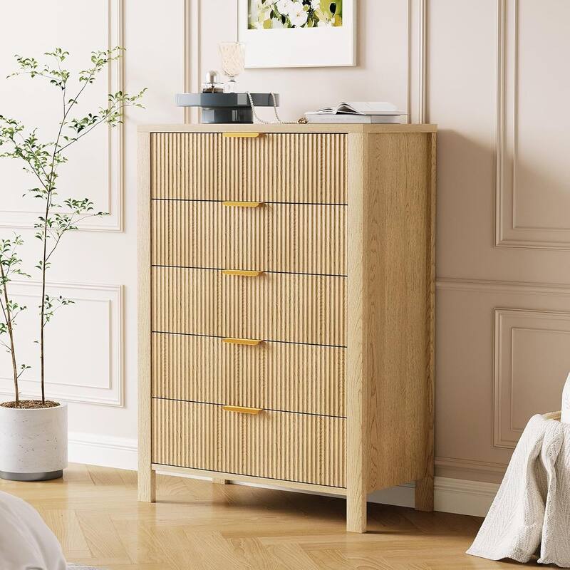 Tall Wooden 5 Drawers Dressers, Storage Cabinet for Bedroom, Living Room