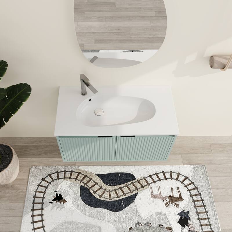 Malwee 24"/36"/48" Floating Bathroom Vanity, Wall Mounted Bathroom Vanity with Resin Top,Soft Close Doors