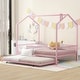 preview thumbnail 1 of 15, Contemporary Mordern Design Full Size House Platform Bed,Solid Metal Bed with Trundle,Semi-Enclosed Fence Pink