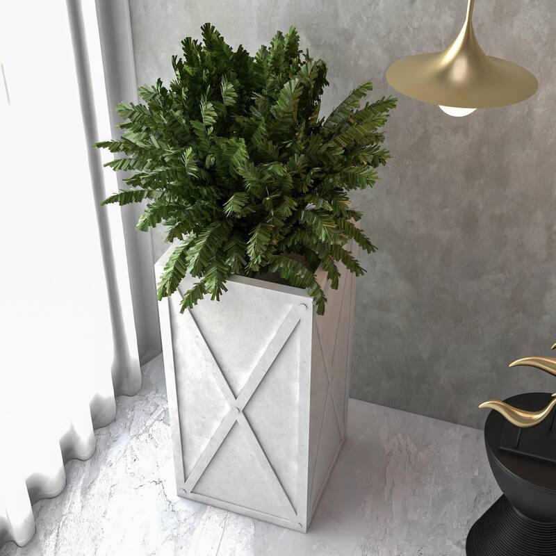 Papyrus Elegant Rectangular Modern Planter with Drainage, Lightweight Fiberstone MGO Clay Blend for Indoor Outdoor Use