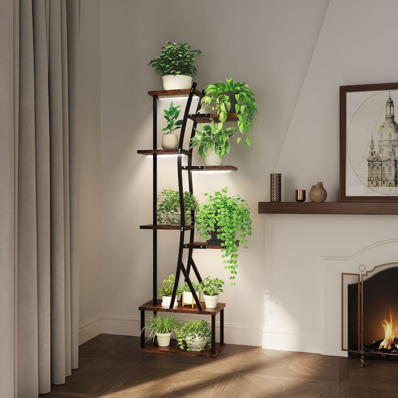 Plant Stand with Grow Lights, Indoor Plant Stand with Curved Corner, 8 Tiered Plant Shelf Indoor, Tall Plant Stands Indoor