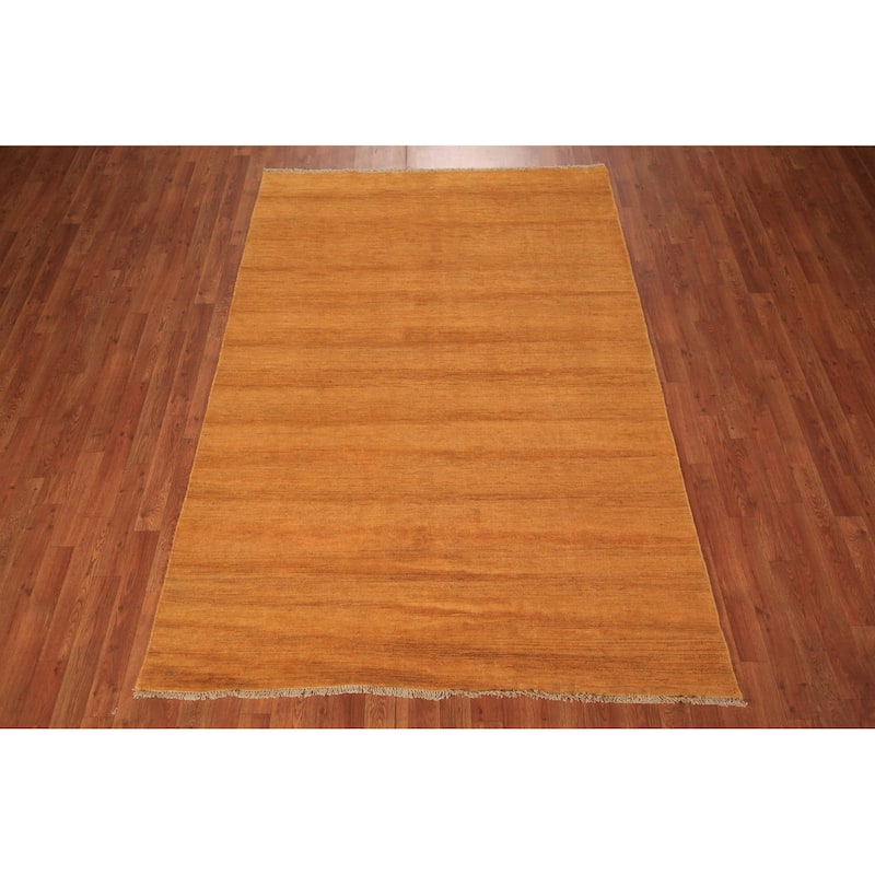 Orange Modern Gabbeh Oriental Area Rug Solid Handmade Wool Carpet - 5'4" x 7'9"