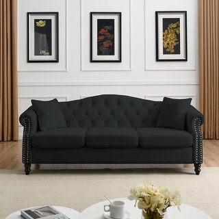 Chesterfield Sofa Black Velvet for Living Room - Bed Bath & Beyond ...