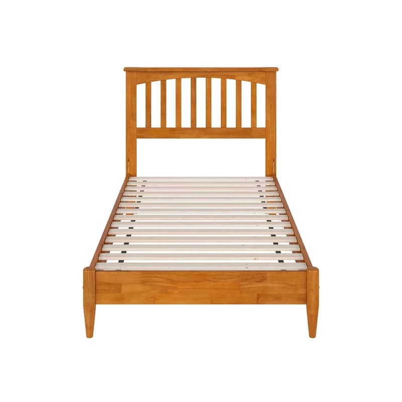 Twin Wood Platform Bed - Low Profile Solid Wood Bed Frame - Light Toffee Finish