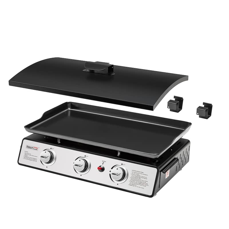 Royal Gourmet 3-Burner Tabletop Gas Griddle with Top Hard Lid