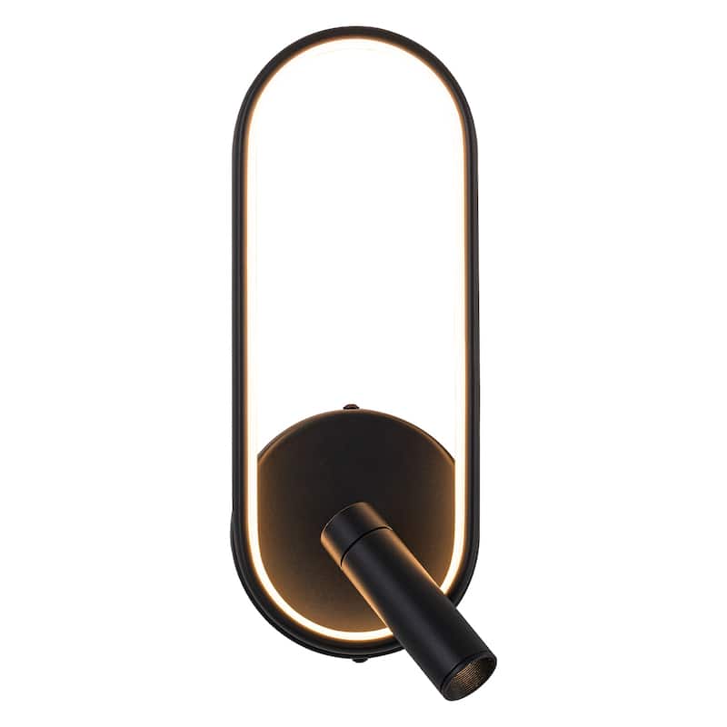 Modern Black LED Wall Sconce Oval Ring & Adjustable Spotlight Dimmable