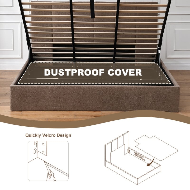 Modern Upholstered Lift-Up Storage Platform Bed with Headboard