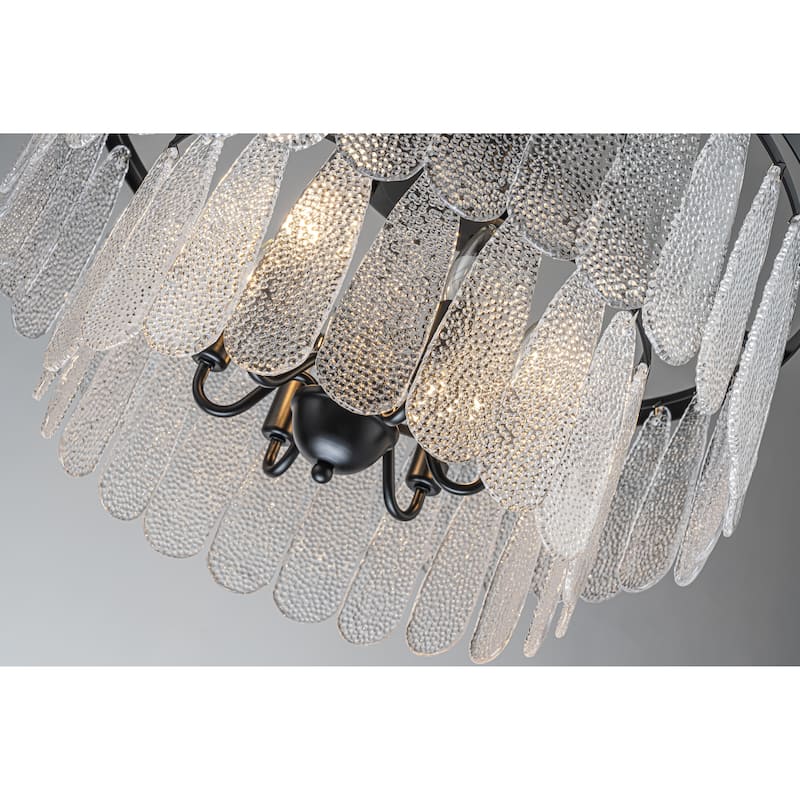 5/6-Light Vintage Textured Glass Chandelier Matte Black Rustic Art Glass Hanging Light