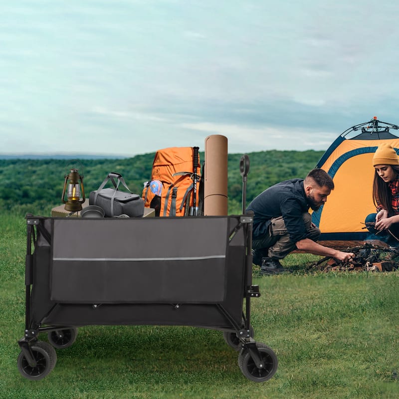 Extra Large 300l Tall Heavy-Duty Folding Wagon Cart With 480lbs Capacity-All-Terrain Wheels,Side Pockets,Brakes & Drink Holders