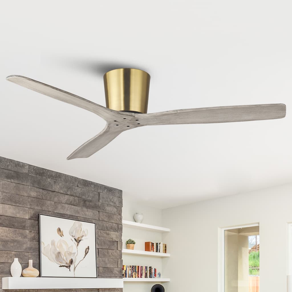 54" Farmhouse Gold Solid Wood Flush Mount Ceiling Fan without Light
