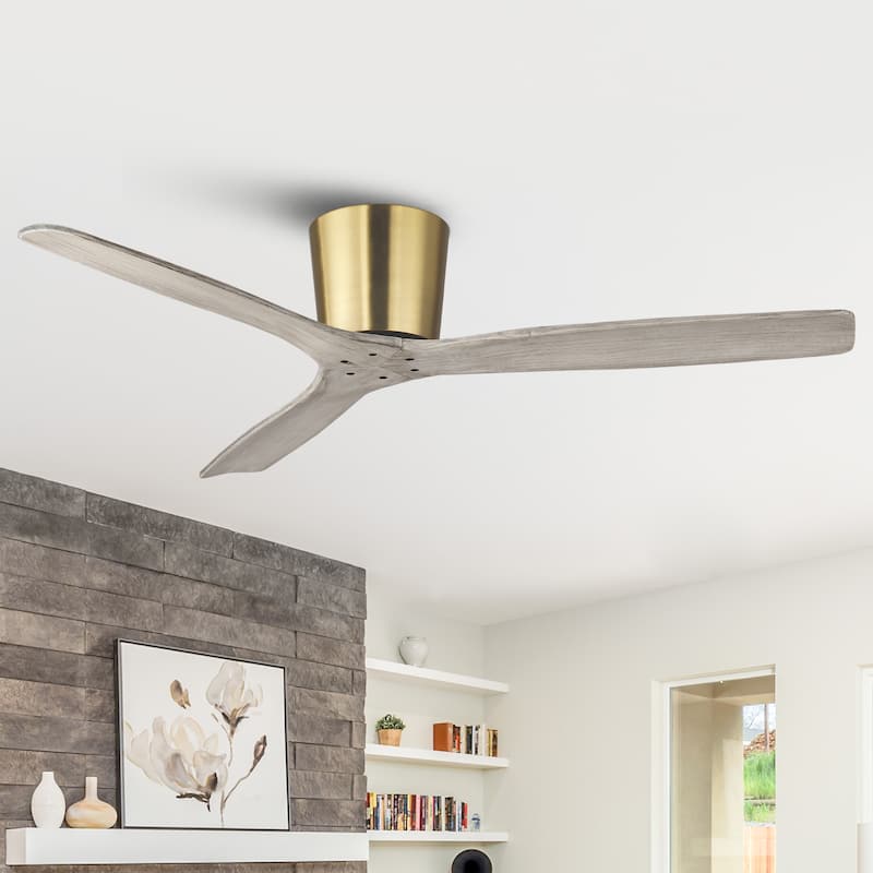 54" Farmhouse Gold Solid Wood Flush Mount Ceiling Fan without Light - Gold