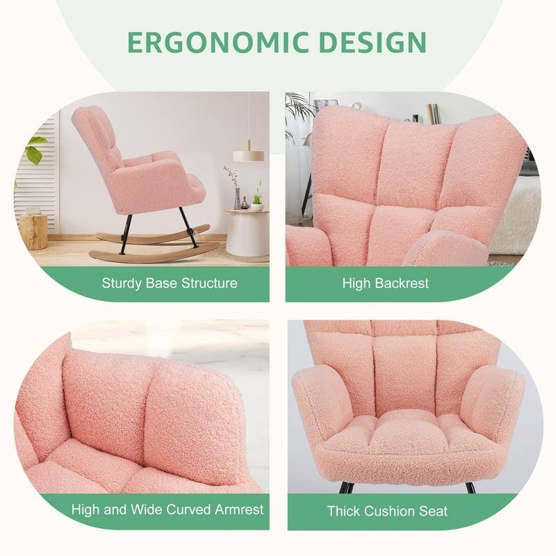 Rossetta Teddy Upholstered Thick Glider Accent Rocker with High Backrest and Sturdy Frame