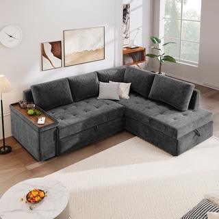 L Shaped Convertible Sectional Sofa Bed with Pull Out Sleeper and ...