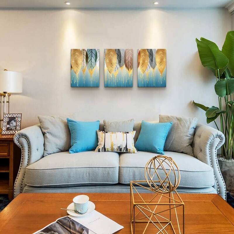Fashion Wall Art Golden Leaves Abstract Paintings
