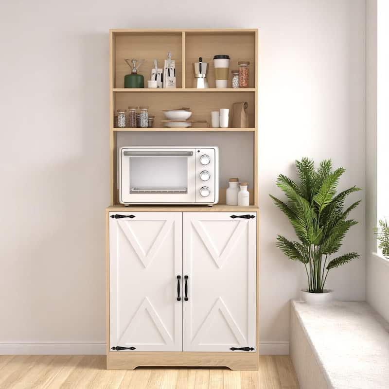 Modern 70.9" Freestanding Kitchen Cabinet with 2 Doors, 3-Tier Pantry Storage Shelves, Wood Grain Panel Design - Natural