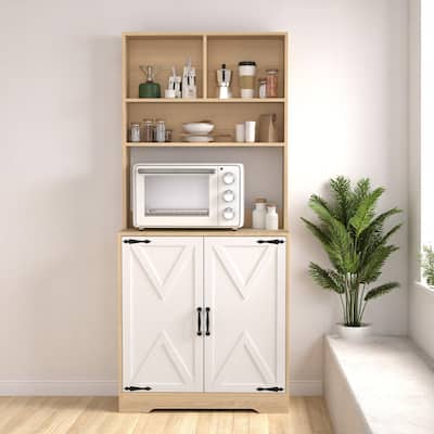 Modern 70.9" Freestanding Kitchen Cabinet with 2 Doors, 3-Tier Pantry Storage Shelves, Wood Grain Panel Design
