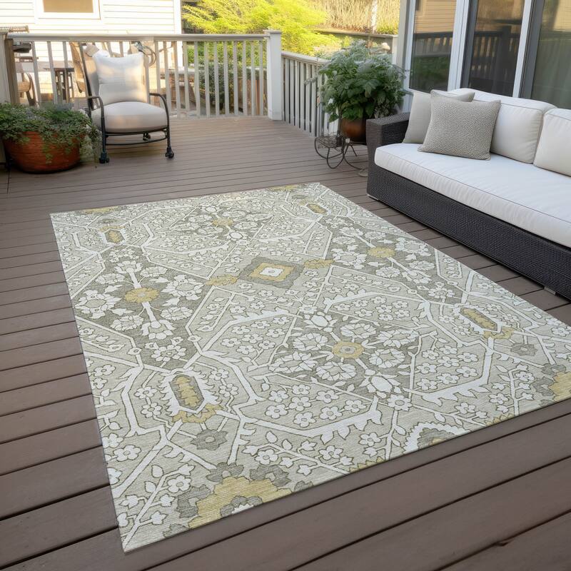 Machine Washable Indoor/ Outdoor Chantille Traditional Rug - Ivory - 9' x 12'