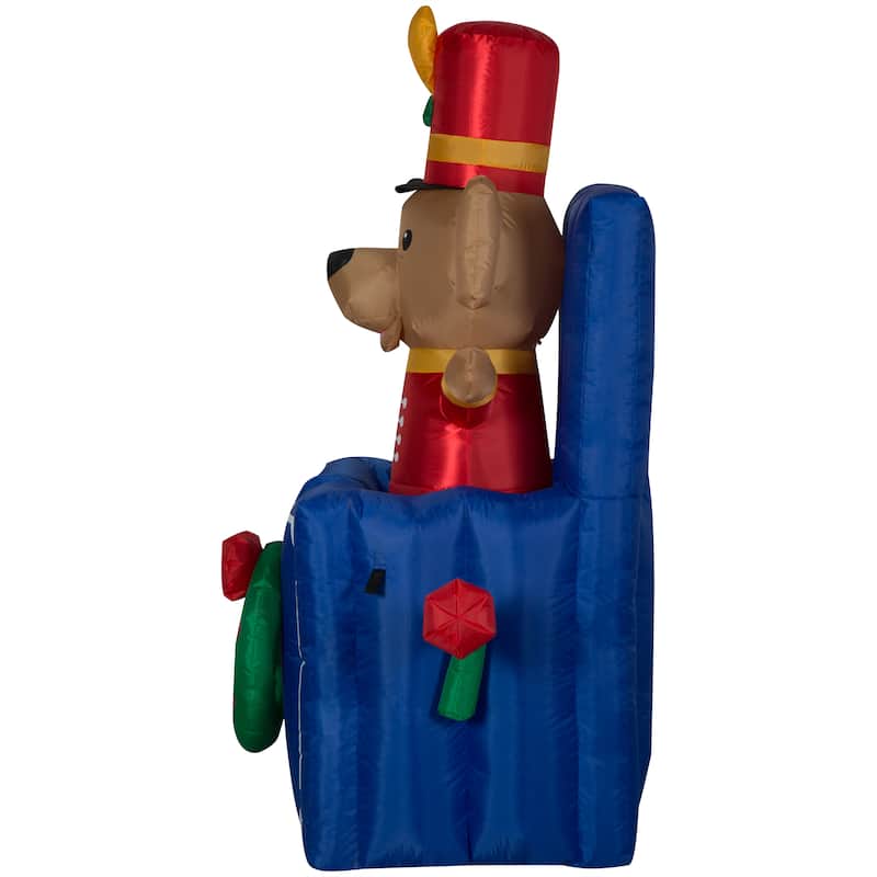 Gemmy Animated Christmas Inflatable Toy Soldier Dog in Pop Up Box, 5 ft Tall