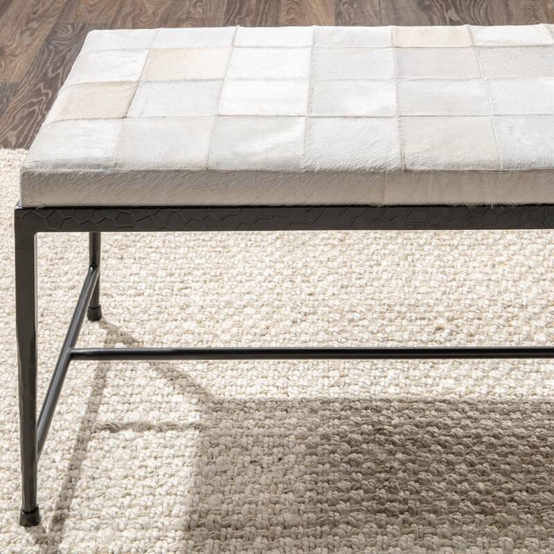 Classic Home Achen Leather Hide Ottoman Bench