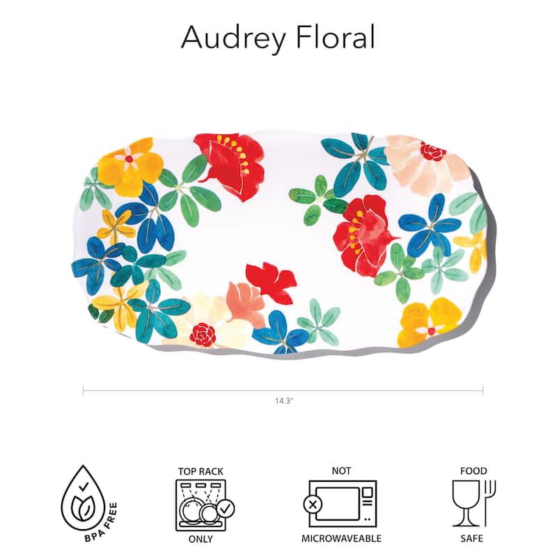 Abode Homewares Audrey Melamine Floral Serving Tray - 14.3" x 7.8"