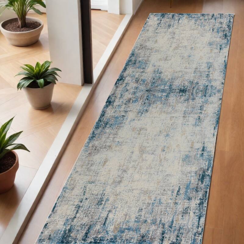 Daca Abstract Modern Woven Area Rug By HomeRoots - 72' X '24' X '0.26 - 72' X '24' X '0.26 - Oxford Blue - Runner