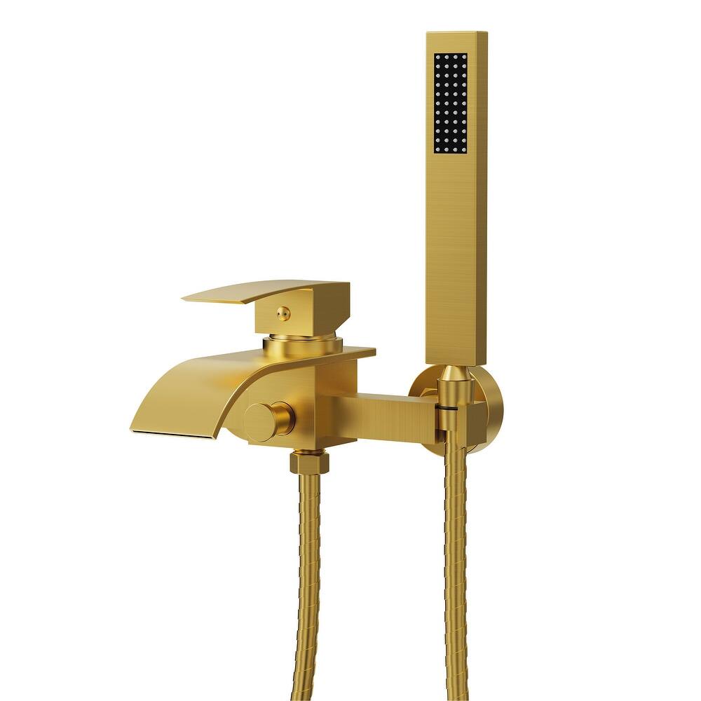 GRANDJOY Wall-mount Waterfall Bathtub Faucet with Handheld Shower