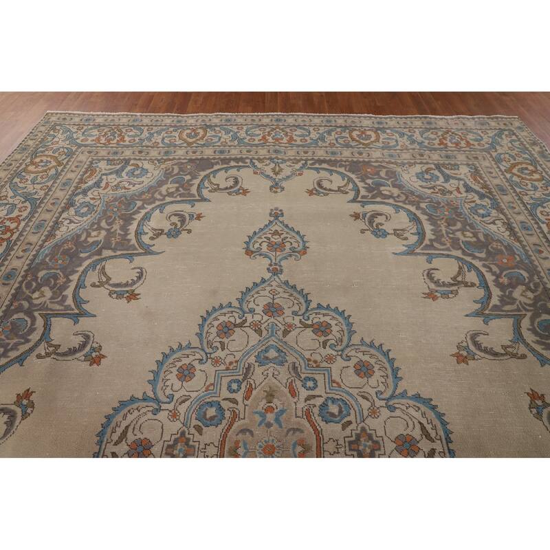 Tabriz Persian Vintage Area Rug Hand-Knotted Bedroom Wool Carpet - 10'0" x 12'8"