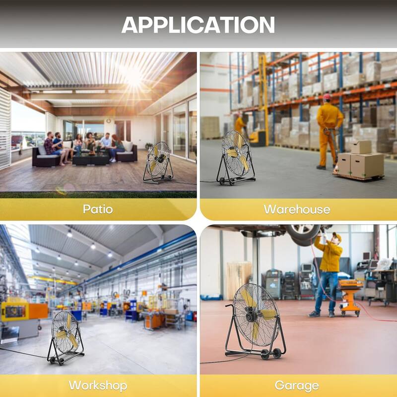 30" Industrial 2-Speed Adjustable High Velocity Drum Fan with Wheel and Yellow Blades